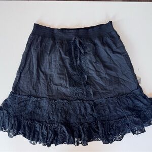 Savage Culture 90s Y2K Style Black Boho Floral Tiered Lace Ruffle Skirt Size M